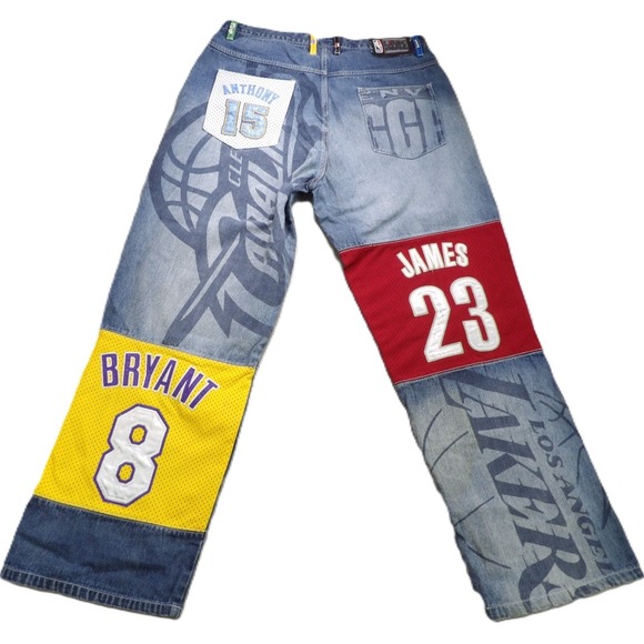 UNK Denim Other - VTG UNK NBA All Star Men Jeans 38 Patchwork Jersey Bryant Iverson Baggy Denim